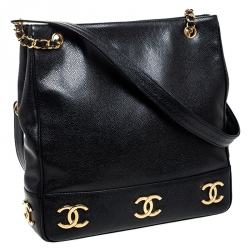 مملوكة مسبقًا حقيبة كتف شانيل جلد أسود فيندج 6 CC بسلسلة