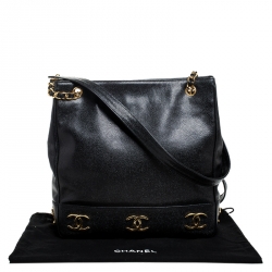مملوكة مسبقًا حقيبة كتف شانيل جلد أسود فيندج 6 CC بسلسلة