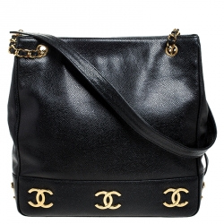 مملوكة مسبقًا حقيبة كتف شانيل جلد أسود فيندج 6 CC بسلسلة