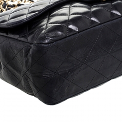 Pre Owned حقيبة شانيل جامبو كلاسيك جلد أسود مبطن بقلاب