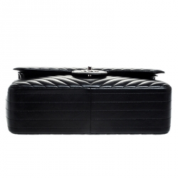 Pre Owned Chanel Black Chevron Caviar Leather Jumbo Classic Double Flap Bag