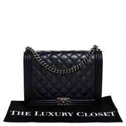 Pre Owned حقيبة شانيل لارج قلاب بوي جلد خروف مبطن أسود
