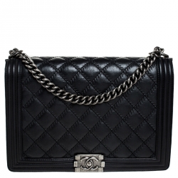 Pre Owned حقيبة شانيل لارج قلاب بوي جلد خروف مبطن أسود