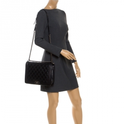 Pre Owned حقيبة شانيل لارج قلاب بوي جلد خروف مبطن أسود