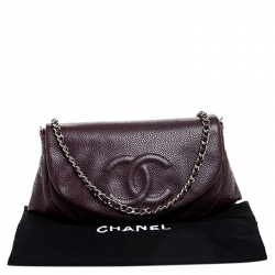 مملوكة مسبقًا Chanel Maroon Caviar Leather Half Moon Wallet On Chain