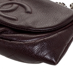 مملوكة مسبقًا Chanel Maroon Caviar Leather Half Moon Wallet On Chain