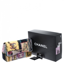 Pre Owned Chanel Multicolor Patchwork Jumbo Classic Single Flap Bag