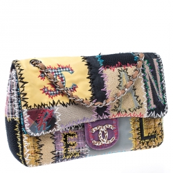 Pre Owned Chanel Multicolor Patchwork Jumbo Classic Single Flap Bag