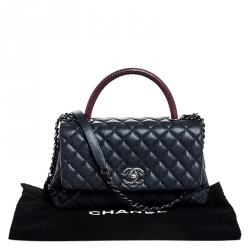 Pre Owned Chanel Navy Blue Quilted Caviar Leather Medium Lizard Handle Coco Flap Bag