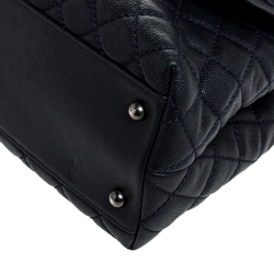 Pre Owned Chanel Navy Blue Quilted Caviar Leather Medium Lizard Handle Coco Flap Bag