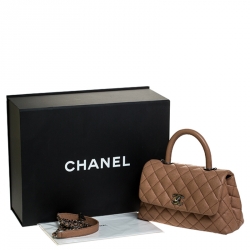 Pre Owned Chanel Brown Caviar Leather Mini Coco Top Handle Bag