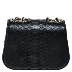 Pre Owned Chanel Black Python Small Braided Chic Flap Bag