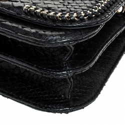 Pre Owned Chanel Black Python Small Braided Chic Flap Bag