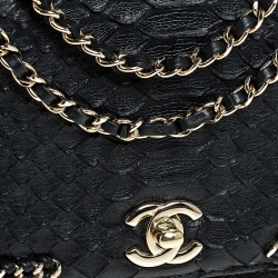 Pre Owned Chanel Black Python Small Braided Chic Flap Bag