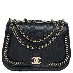 Chanel Black Python Small Braided Chic Flap Bag Chanel