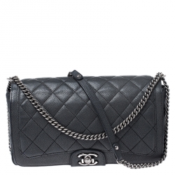 Pre Owned Chanel Black Quilted Leather Elegant CC Flap Bag