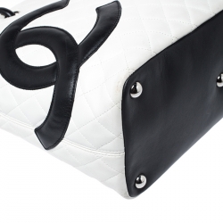 Chanel White/Black Quilted Leather Large Ligne Cambon Tote 