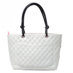 Chanel White/Black Quilted Leather Large Ligne Cambon Tote 