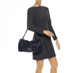 Pre Owned Chanel Navy Blue Quilted Leather Wild Stitch Flap Bag