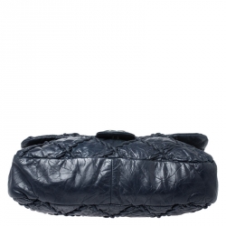 Pre Owned Chanel Navy Blue Quilted Leather Wild Stitch Flap Bag