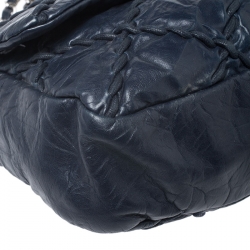 Pre Owned Chanel Navy Blue Quilted Leather Wild Stitch Flap Bag