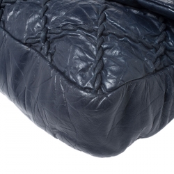 Pre Owned Chanel Navy Blue Quilted Leather Wild Stitch Flap Bag