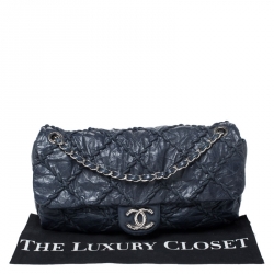 Pre Owned Chanel Navy Blue Quilted Leather Wild Stitch Flap Bag