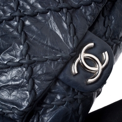 Pre Owned Chanel Navy Blue Quilted Leather Wild Stitch Flap Bag
