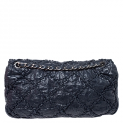 Pre Owned Chanel Navy Blue Quilted Leather Wild Stitch Flap Bag
