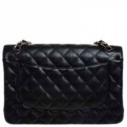 Pre Owned Chanel Black Quilted Caviar Leather Jumbo Classic Double Flap Bag