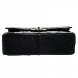 Pre Owned Chanel Black Quilted Caviar Leather Jumbo Classic Double Flap Bag