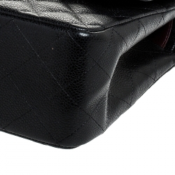 Pre Owned Chanel Black Quilted Caviar Leather Jumbo Classic Double Flap Bag
