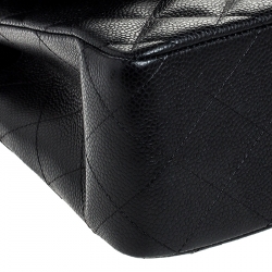 Pre Owned Chanel Black Quilted Caviar Leather Jumbo Classic Double Flap Bag