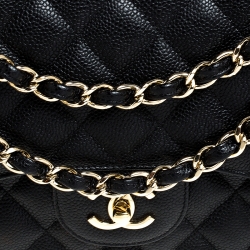 Pre Owned Chanel Black Quilted Caviar Leather Jumbo Classic Double Flap Bag