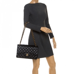 Pre Owned Chanel Black Quilted Caviar Leather Jumbo Classic Double Flap Bag