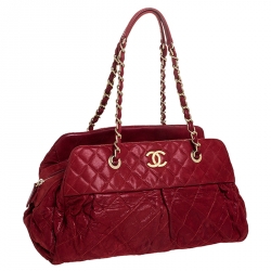 Chanel Red Quilted Iridescent Leather Chain Satchel