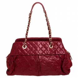 Chanel Red Quilted Iridescent Leather Chain Satchel