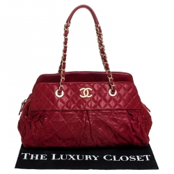 Chanel Red Quilted Iridescent Leather Chain Satchel