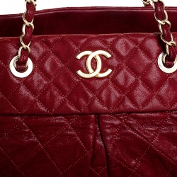 Chanel Red Quilted Iridescent Leather Chain Satchel