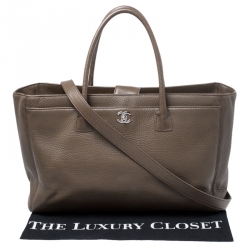 Chanel Khaki Leather XL Cerf Executive Shopper Tote