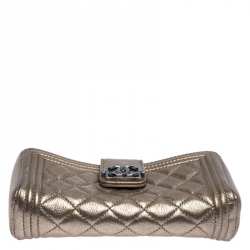 Pre Owned Chanel Metallic Gold Quilted Leather CC Phone Holder Clutch