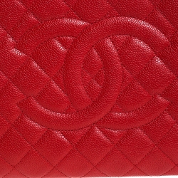 Chanel Red Quilted Caviar Leather Grand Shopping Tote
