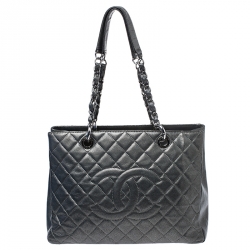 مملوكة مسبقًا Chanel Metallic Grey Quilted Caviar Leather Grand Shopper Tote