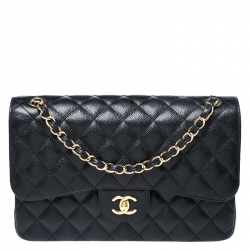 مملوكة مسبقًا Chanel Black Quilted Caviar Leather Jumbo Classic Double Flap Bag