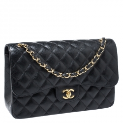 مملوكة مسبقًا Chanel Black Quilted Caviar Leather Jumbo Classic Double Flap Bag
