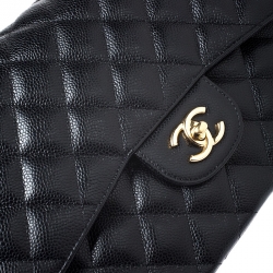مملوكة مسبقًا Chanel Black Quilted Caviar Leather Jumbo Classic Double Flap Bag