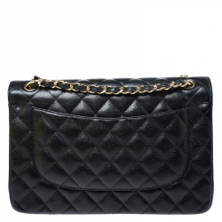 مملوكة مسبقًا Chanel Black Quilted Caviar Leather Jumbo Classic Double Flap Bag