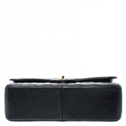مملوكة مسبقًا Chanel Black Quilted Caviar Leather Jumbo Classic Double Flap Bag