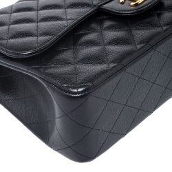 مملوكة مسبقًا Chanel Black Quilted Caviar Leather Jumbo Classic Double Flap Bag