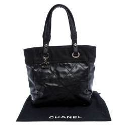 Pre Owned Chanel Black Quilted Coated Canvas Paris Biarritz Shopper Tote